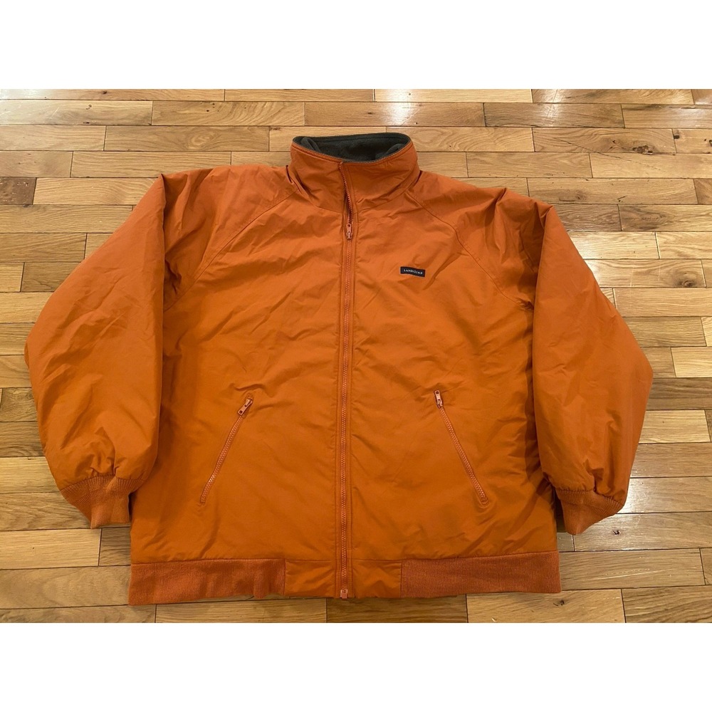 Lands' End Bomber Jacket Men's XLarge Orange Fleece Lined‎ Windbreaker Therma